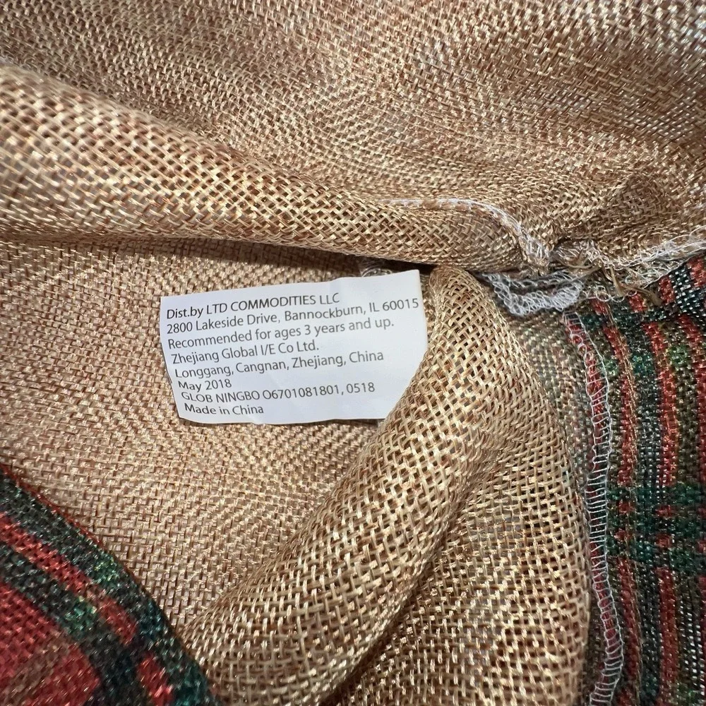 2 Vintage Jute Burlap Christmas Gift Bags Large Santa Joy Rustic Country Brown